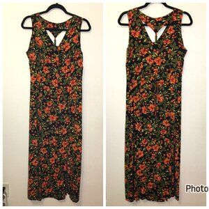 Vintage 90s Dark Floral Grunge Hawaiian Cruise Dress Sundress Car Wash Hem T8